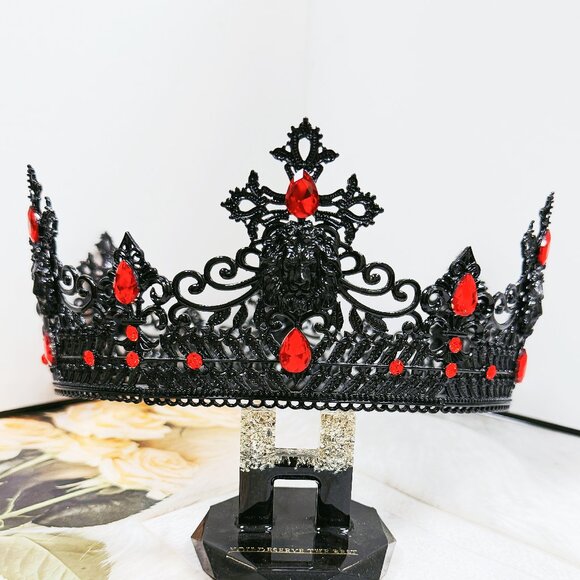 Dark Lord Headpiece, Monarch Crown, Renaissance Crown, Black Crown, Red Stone